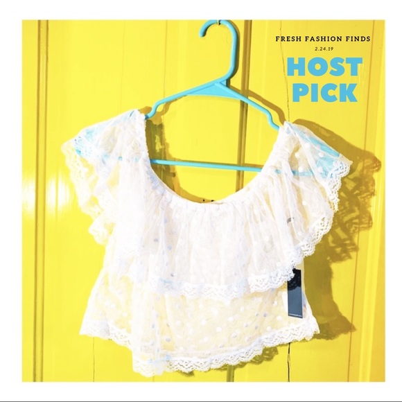 Lovers + Friends Tops - LOVERS + FRIENDS Swiss Dot Lace flounce crop S